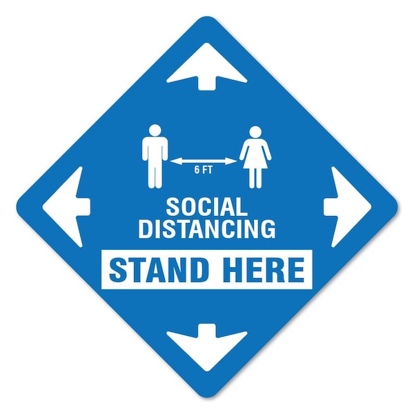 Stand Here Social Distancing Non-Slip Floor Graphic, 12PK, 11 in L, 11 in H, FD-X-11-12PK-99983